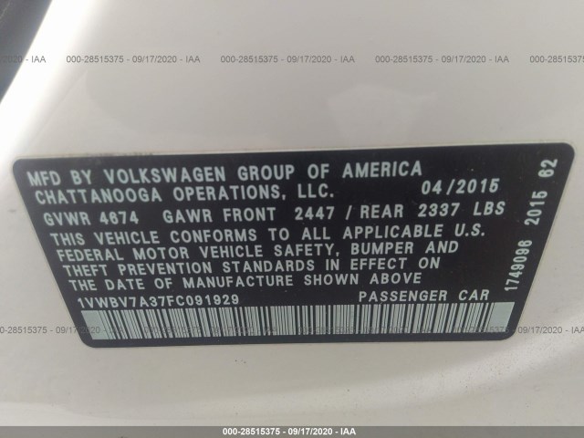 1VWBV7A37FC******