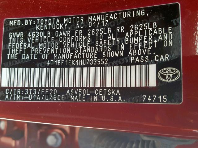 4T1BF1FK1HU733552